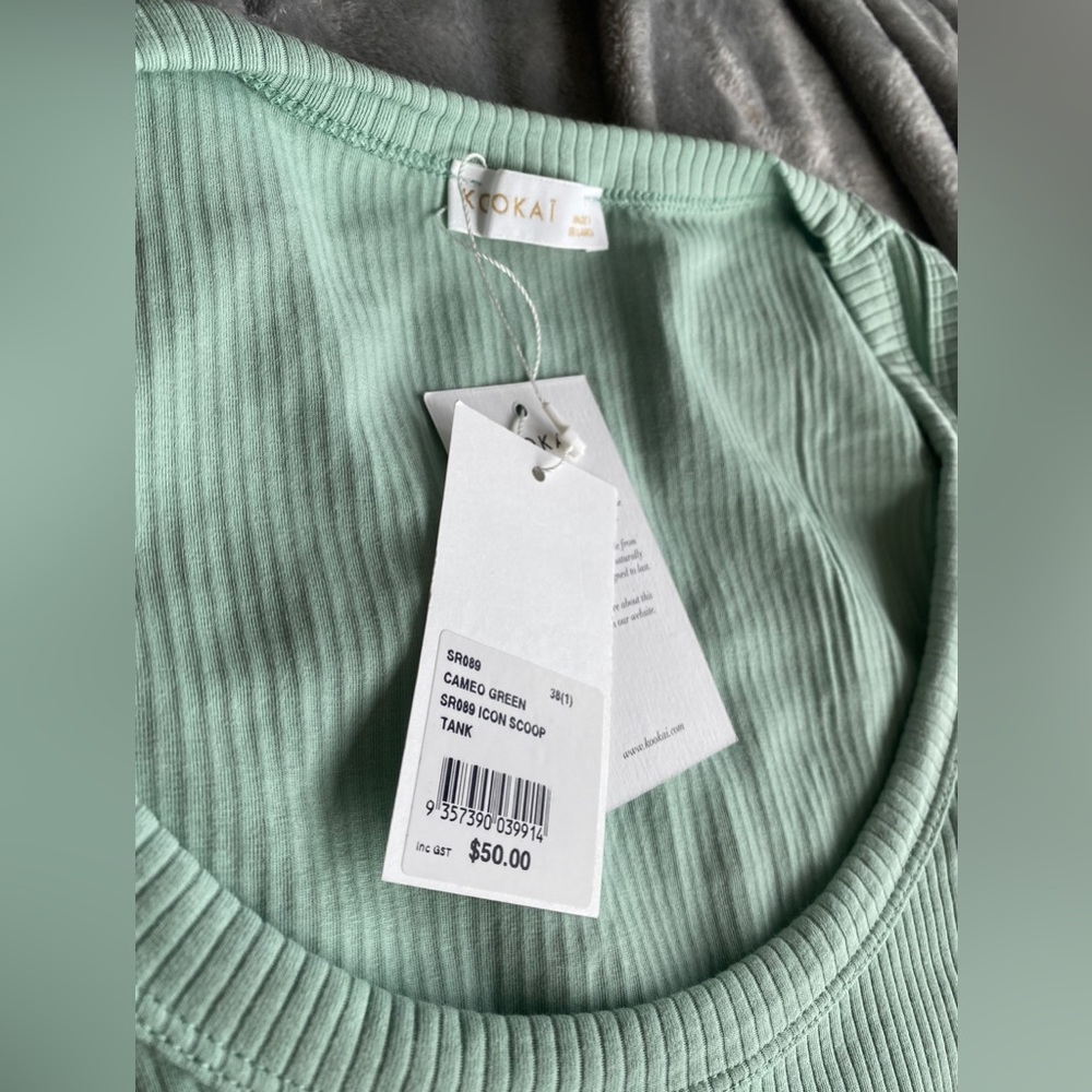 ***SOLD*** 🍵💶 Kookai Icon Scoop Tank Size 1 (38) Pastel Green 💶🍵 BNWT - Picture 10 of 11